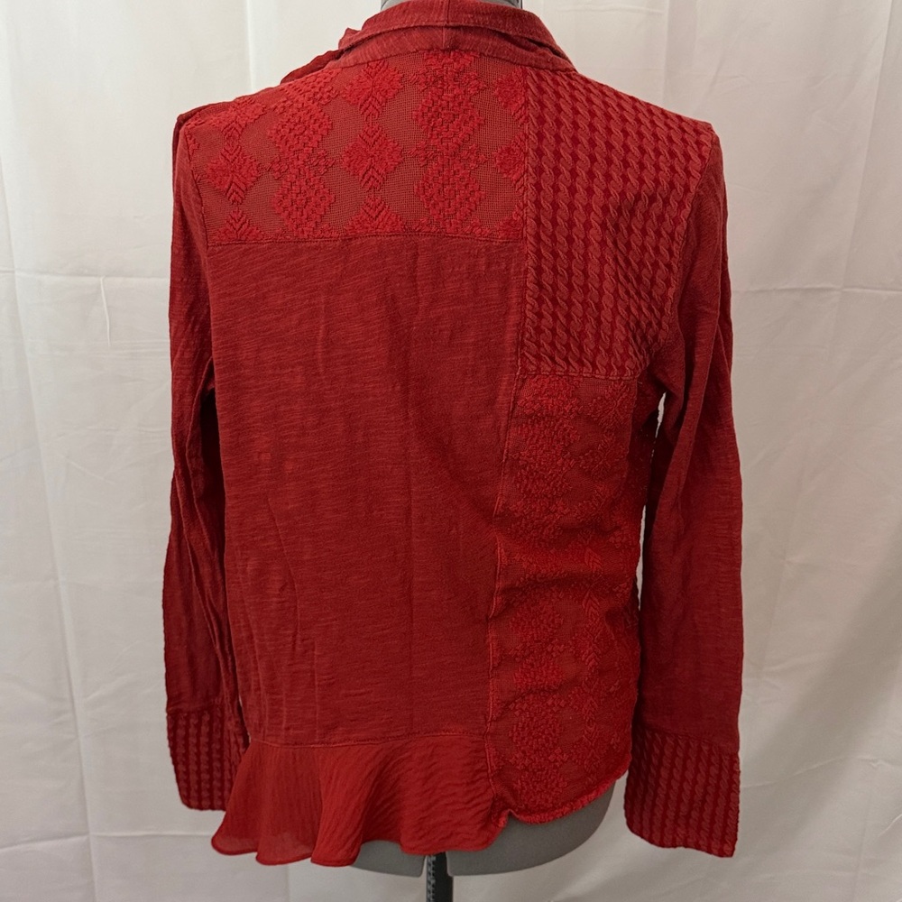 Meadow Rue Rust/Red Light Weight Open Front Patchwork Cardigan - Picture 5 of 10